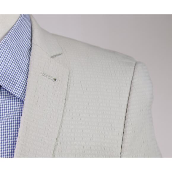 ASOS Light Putty Gray Seersucker Patch Pocket Slim Fit Blazer Jacket 38S - Picture 4 of 8